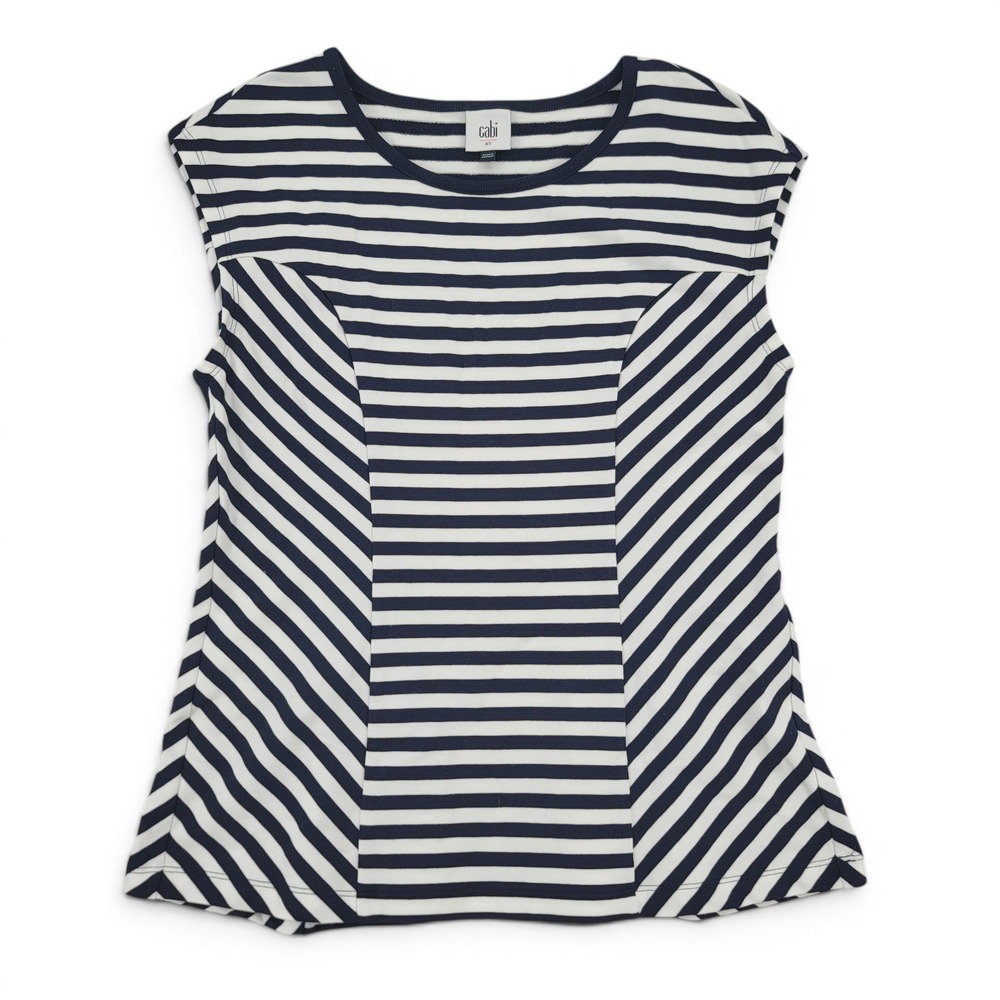 Cabi Top XS‎ Fitted Striped Stretch Navy White Preppy Coastal Old Money Chic